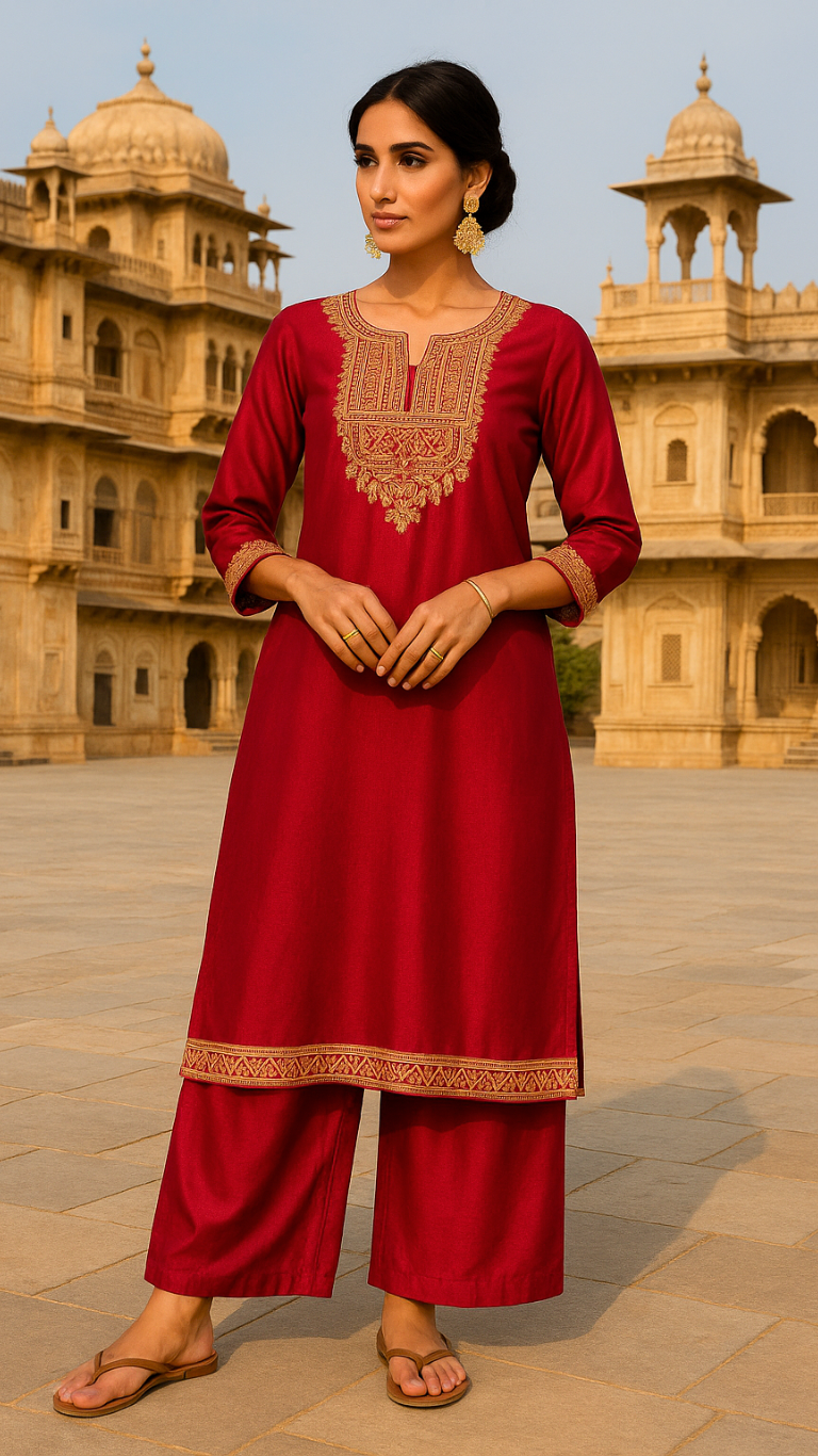 Red silk kurta set