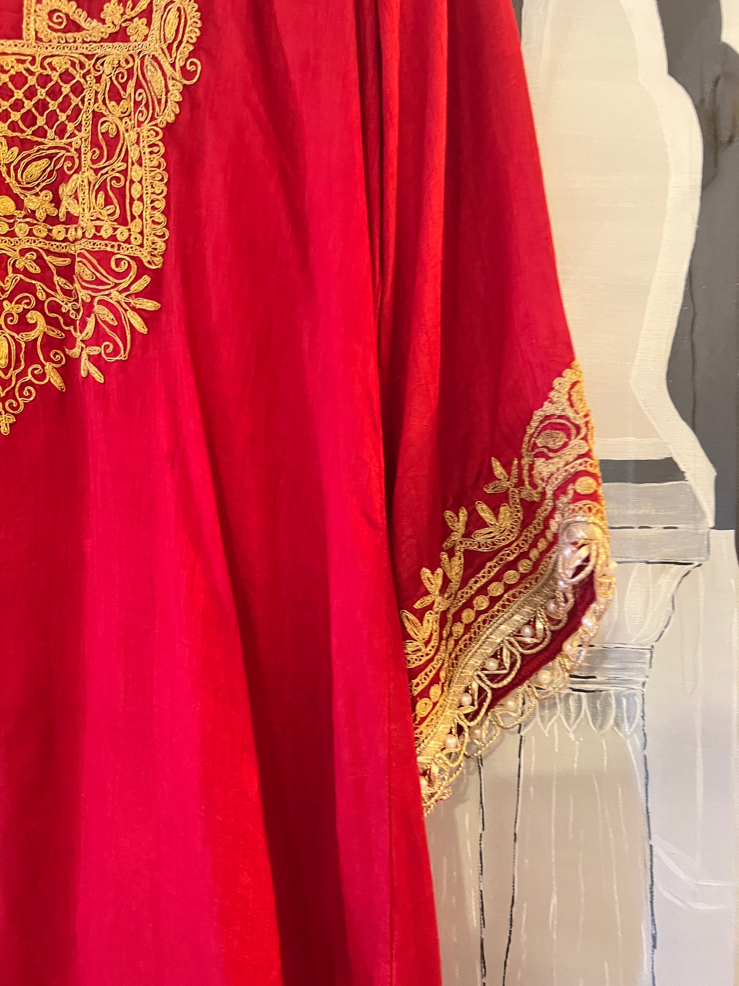 Red silk kurta set