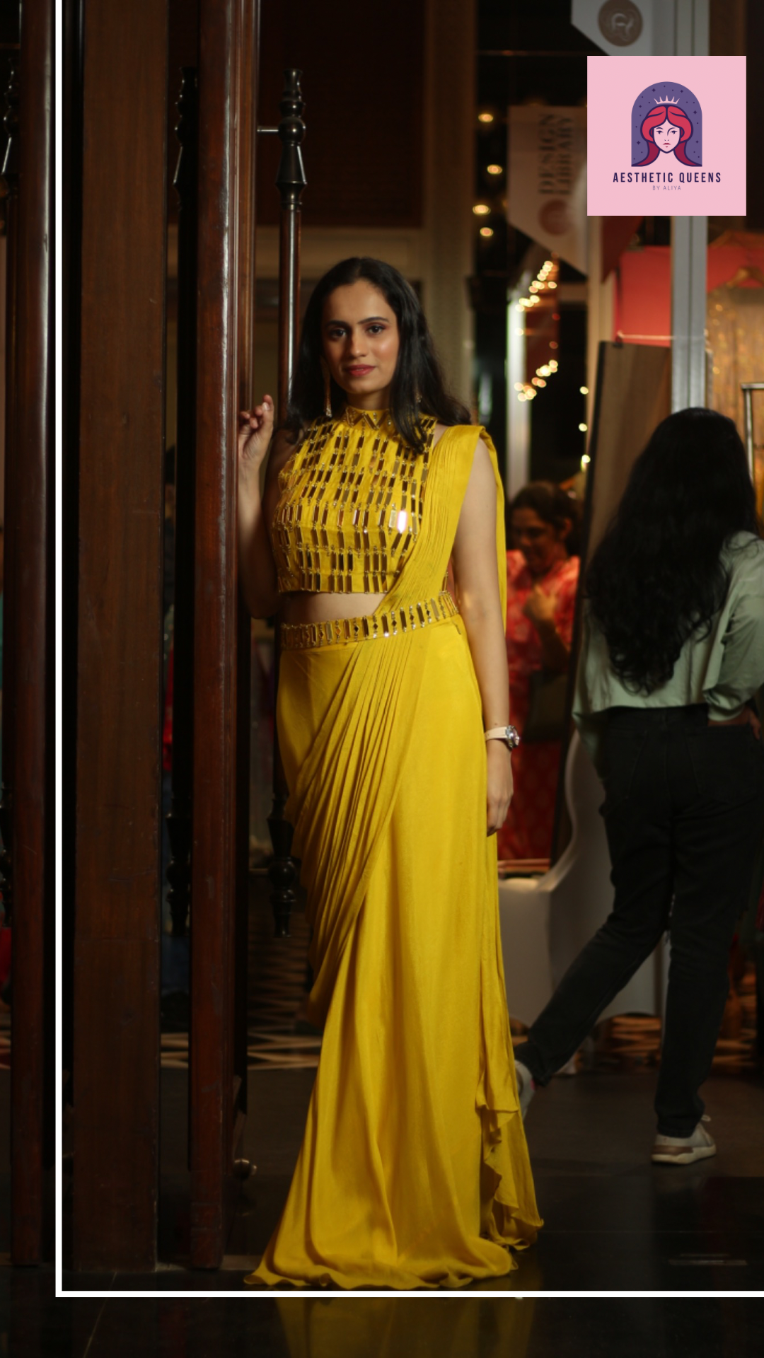 Mustard yellow drape Lehehga