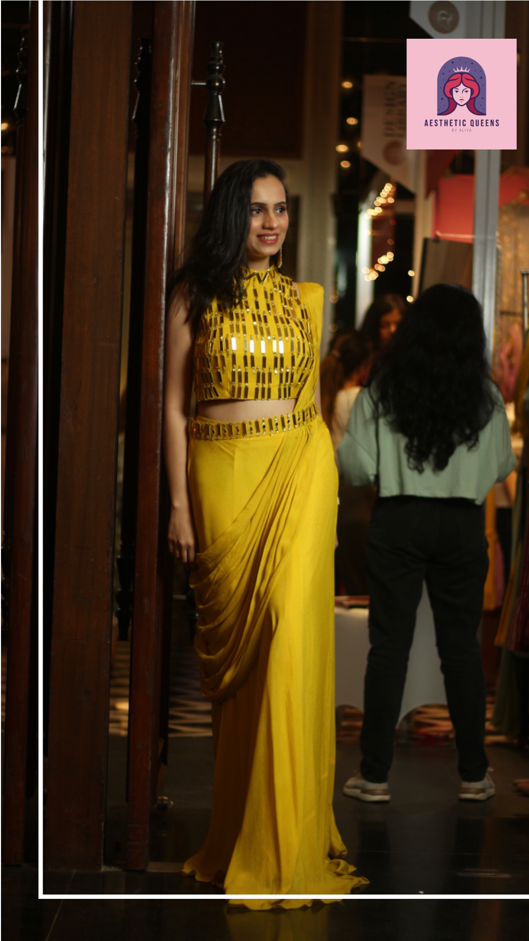 Mustard yellow drape Lehehga