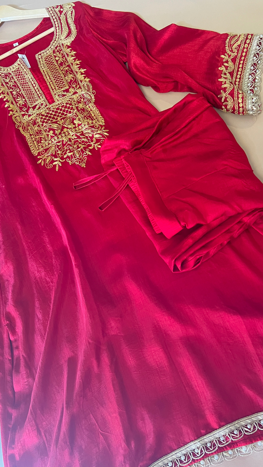 Red silk kurta set